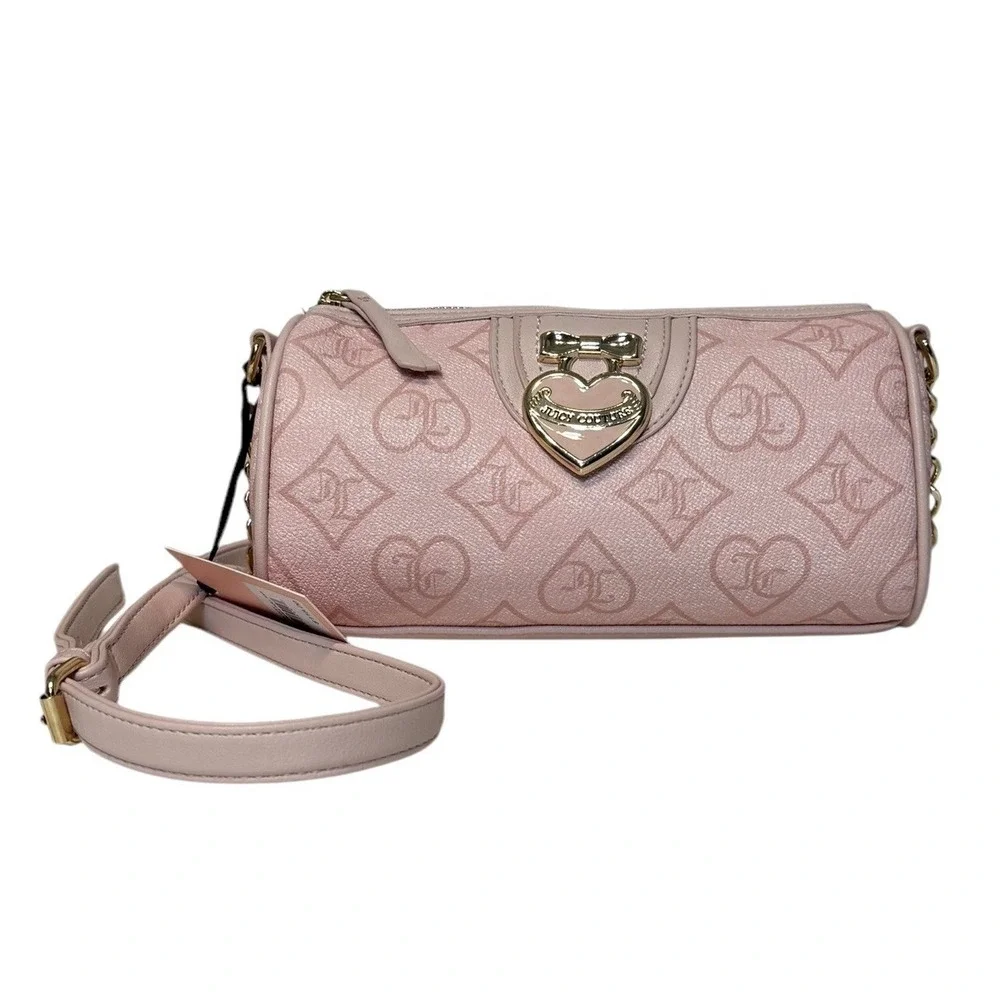 Juicy Couture Precious Moments Roll Bag Pink Clay Monogram Heart Crossbody NEW - Picture 8 of 10